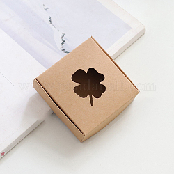 Quadratische Kartonverpackung mit Kleeblattfenster, für Kerzenverpackung, Geschenkbox, rauchig, 9.5x9.5x3 cm
