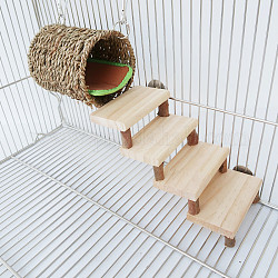 Nido de hámster de heno, con escaleras de madera de pino y tapete de algodón, suministros de mascotas, púrpura, 12~20x9.4~10.1x10.3~14.5x8 cm, 3 PC / sistema