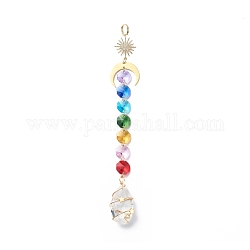 Electroplate Octagon Glass Beaded Pendant Decorations, Suncatchers, Rainbow Maker, with 304 Stainless Steel Split Rings, Clear Faceted Glass Pendants, Teardrop Pattern, 206mm