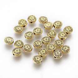 Abalorios de aleación de estilo tibetano, plano y redondo, oro antiguo, sin plomo y el cadmio, 7x7x3mm, agujero: 1.5 mm