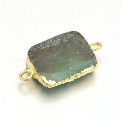Brass Nature Crystal Links Connectors, Cuboid, DarkSea Green, 23.5x12x6mm, Hole: 2mm