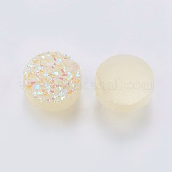 Cabujones de resina de piedras preciosas druzy imitación, plano y redondo, crema, 8x3~4mm