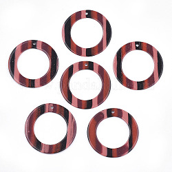 Harzanhänger, Ring, Streifenmuster, rot, 39x1.5 mm, Bohrung: 1.8 mm