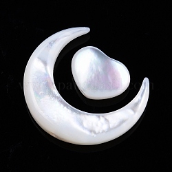 Ensembles de perles de coquillage blanc naturel, lune avec coeur, moon: 15x13x3 mm, étoiles: 7.5x8x3 mm, Trou: 0.8mm