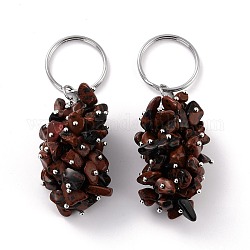 Porte-clés obsidienne en acajou naturel, avec les accessoires en laiton et en fer, sans cadmium et sans plomb, platine, 8.05 cm