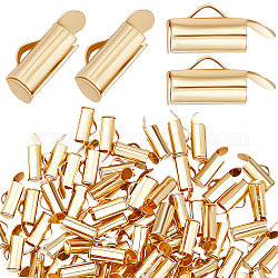 Beebeecraft 1 Box 100Pcs Slide On End Clasp Tubes 18K Gold Plated Stainless Steel Slider End Clasps Tubes Crimp End Tube for Necklace Bracelet Jewellery Making