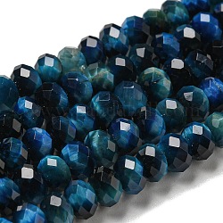 Natürlichen Tigerauge Perlen Stränge, facettiert, gefärbt, Rondell, Blau, 6x4~4.5 mm, Bohrung: 1 mm, ca. 91 Stk. / Strang, 15.31''~15.35'' (38.9~39 cm)