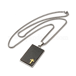 Kreuz-Religion-Tag-201-Anhänger-Halskette aus Edelstahl mit eisernen Kastenketten, Schwarz, 23.23 Zoll (59 cm)