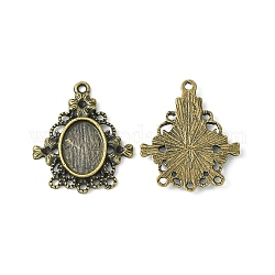 Tibetan Style Alloy Pendant Cabochon Settings, Flower, Oval Tray, Antique Bronze, Tray: 14x10mm, Fit for 2mm Rhinestone, 30x25x3mm, Hole: 2mm