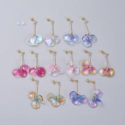 Glass Cluster Beads Dangle Ear Studs, with Iron Bar, Plastic Ear Nuts, Brass Stud Findings, Cardboard Box, Mixed Color, 52mm, Pin: 0.8mm