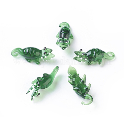 Decoraciones para el hogar, hechos a mano decoraciones de display de cristal murano, cocodrilo, verde, 34~37x14~16x11~13mm