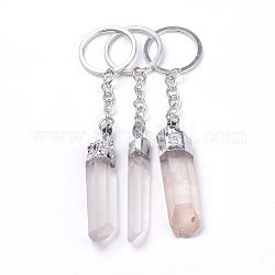 Porte-clés en quartz cristal naturel, avec les accessoires en fer, pépites, platine, 119~122mm