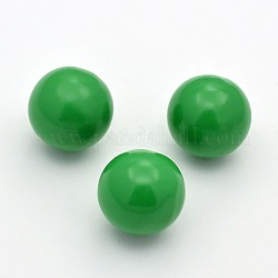 No Hole Spray Painted Brass Round Ball Chime Beads, Fit Cage Pendants, Lime Green, 14mm