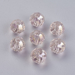 Faceted Round Electroplate Glass Beads, AB Color Plated, Pink, 10x9~10mm, Hole: 1mm