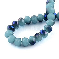 Electroplated Glass Bead Strands, Imitation Jade, Faceted, Rondelle, Steel Blue, 8x6.5mm, Hole: 1mm, about 68~70pcs/strand, 18.4inch