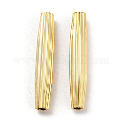 Rack Plating Eco-friendly Brass Beads, Cadmium Free & Lead Free, Corrugated Column, Real 24K Gold Plated, 22x4mm, Hole: 2mm
