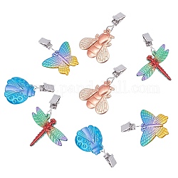 Zinc Alloy Table Cover Tablecloth Weights, with Iron Clip, Dragonfly & Bees & Butterfly & Ladybirds, Platinum, Mixed Color, 69~73.5mm, 8pcs/set