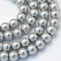 Cottura dipinto di perle di vetro perlato fili di perline rotondo, grigio scuro, 6~7mm, Foro: 1 mm, circa 145pcs/filo, 31.4 pollice