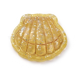 Cabochons de la resina de la espalda plana, cáscara de imitación, con paillette / lentejuelas, forma de concha de vieira, oro, 23x24x6mm
