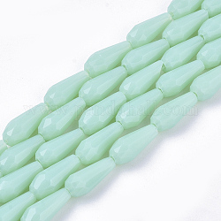 Chapelets de perles en verre opaque de couleur unie, jade d'imitation, facette, larme, aigue-marine, 9~10x4mm, Trou: 1mm, Environ 72 pcs/chapelet, 26.38~27.17 pouce (67~69 cm)