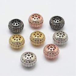 Perline zirconi micro pave  in ottone, rotondo e piatto,  piombo & nichel libero, colore misto, 12x9mm, Foro: 2 mm