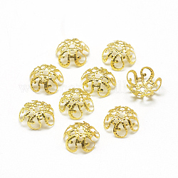 Cappucci di perline fantasia in ferro placcato, fiore, 5 -petal, filigrana, oro, 9.5x4.5mm, Foro: 1 mm