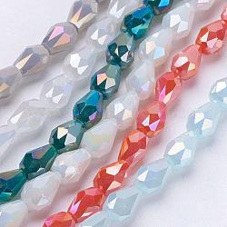 Electroplate Glass Beads Strands, Imitation Jade Beads, Faceted, teardrop, Mixed Color, 6x4mm, Hole: 1mm, 72pcs/strand, 15 inch