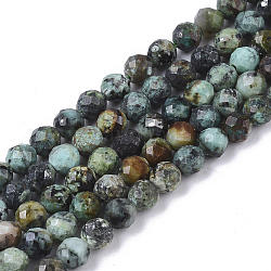 Natural African Turquoise(Jasper) Beads Strands, Faceted, Round, 4mm, Hole: 0.7mm, about 96~97pcs/strand, 15.16 inch(38.5cm)