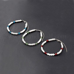 Glass Pearl Anklets, with Glass Beads, Iron Beads and Zinc Alloy Lobster Claw Clasps, Mixed Color, 230mm
