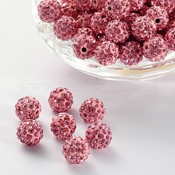 Pave bolas de discoteca, Abalorios de Diamante de imitación de arcilla polímero, redondo, rosa luz, pp13 (1.9~2 mm), 6 fila de rhinestone, 10mm, agujero: 2 mm