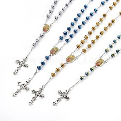 Alloy Pendant Necklaces, with Glass and 304 Stainless Steel Rolo Chains, Crucifix Cross, For Easter, Mixed Color, 27.55 inch(70cm) 