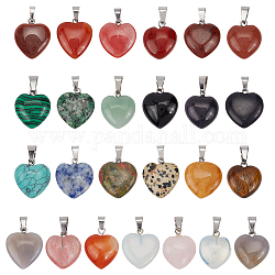 25 Uds colgantes de piedras preciosas naturales y sintéticas de corazón, con fornituras de latón de tono platino, 17~22x15~21x5~9mm, agujero: 2x7 mm