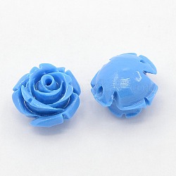 Synthetic Coral 3D Flower Rose Beads, Dyed, Dodger Blue, 8x8mm, Hole: 1mm