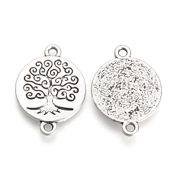 Tibetan Style Alloy Links connectors, Flat Round with Tree of Life, Cadmium Free & Nickel Free & Lead Free, Antique Silver, 27x19.5x2mm, Hole: 2mm, about 340pcs/1000g