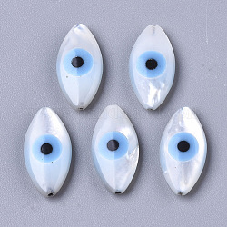 Natürliche weiße Muschel Perlmutt Muschel Perlen, mit synthetischen Türkis, Pferd böser Blick mit bösem Blick, Deep-Sky-blau, 14x7x3 mm, Bohrung: 0.5 mm