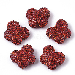 Handmade Polymer Clay Rhinestone Beads, Butterfly, Light Siam, PP14(2.0~2.1mm), 17.5x21x9mm, Hole: 1.6mm