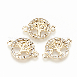 Alloy Rhinestone Links connectors, Ring with Tree, Light Gold, 16x23x2mm, Hole: 2mm