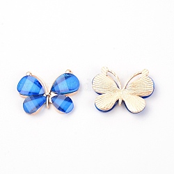 Cabochons in resina, con minuteria in lega d'oro leggera, farfalla, blu, 21.5x29x5mm