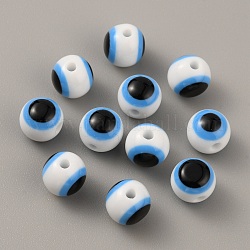 Abalorios de plástico, redonda con mal de ojo, azul, 7.5mm, agujero: 1.5 mm