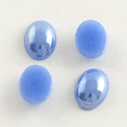 Pearlized Plated Opaque Glass Cabochons, Oval, Cornflower Blue, 10x8x4mm