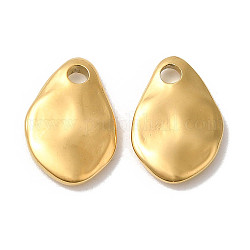 Manual Polishing 304 Stainless Steel Charms, Teardrop Charm, Real 18K Gold Plated, 14.5x9.5x2.5mm, Hole: 2mm
