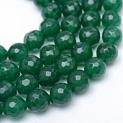 Natürliche weiße Jade Perlenstränge, gefärbt, facettiert, Runde, Meergrün, 10~11 mm, Bohrung: 1 mm, ca. 37~39 Stk. / Strang, 14.37~14.57 Zoll