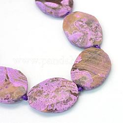 Faceted Oval Natural Ocean Jasper Beads Strands, Medium Orchid, 39~56x30~45x7~11mm, Hole: 3mm, about 7~8pcs/strand, 15.7 inch
