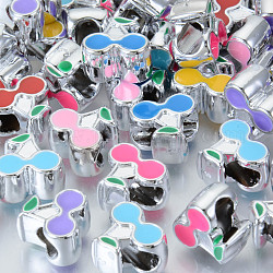 UV-Beschichtung Acryl europäischen Perlen, mit Emaille, Großloch perlen, Mischfarbe, Kirsche, Platin Farbe, 11x12x7 mm, Bohrung: 4 mm