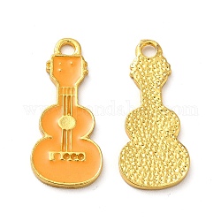 Acumular colgantes de esmalte de la aleación de chapado, dorado, encanto de guitarra, naranja, 23.5x10.5x1.5mm, agujero: 2 mm