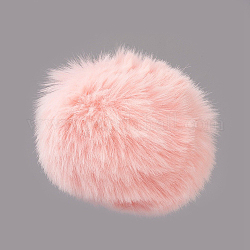 Handmade Faux Rabbit Fur Pom Pom Ball Covered Pendants, Fuzzy Bunny Hair Balls, with Elastic Fiber, Pink, 55~74mm, Hole: 5mm