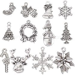 SUNNYCLUE 72Pcs 12 Style Tibetan Style Alloy Pendants, Lead Free & Cadmium Free, for Christmas, Mixed Shape, Antique Silver, 14.5~28.5x10~22x2~3mm, Hole: 1.5~2.5mm, 6pcs/style
