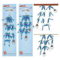 Nbeads 2 pcs 2 styles de chaînes de compteur de rangées de tricot, Bleu 0~9 numéro marqueurs de point perles acryliques crochet marqueur de point breloques pour tricot tissage couture quilting bijoux faits à la main