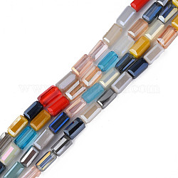 Transparent Glass Beads Strands, Faceted, Rectangle, Colorful, 8~9x4~4.5x4~4.5mm, Hole: 0.9mm, about 59~63Pcs/strand, 19.69 inch~20.87 inch(50~53cm)