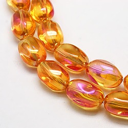 Full Rainbow Plated Crystal Glass Oval Beads Strands, Orange Red, 21x13mm, Hole: 1mm